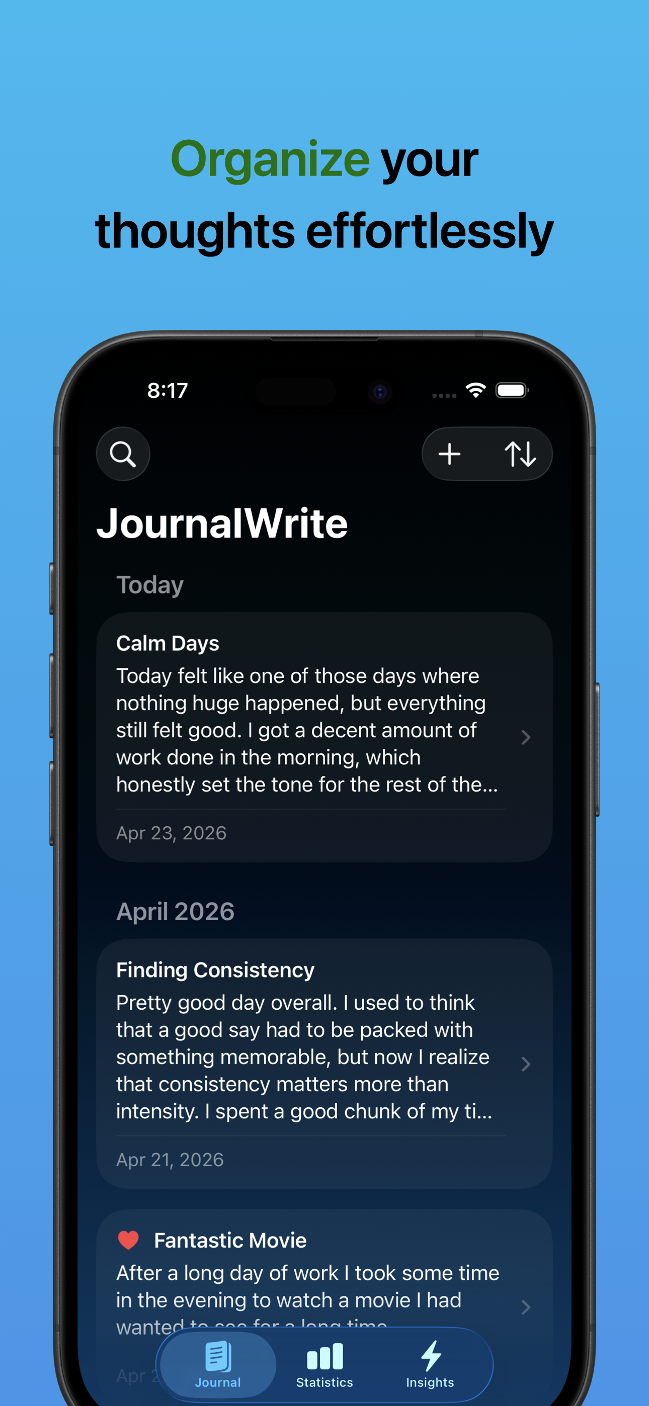 JournalWrite main journal screen